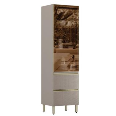 Imagem de Cristaleira 1p Vidro 2g 219x60 Cm Mdf Proenca Nogueira Nude Prime Demartez Nogueira Nude Prime