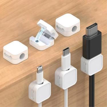 Imagem de Pacote com 6 organizadores de cabos [1 cadeado], suporte organizador de fio quadrado adesivo para carregador de telefone, cabos de dados