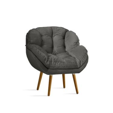 Imagem de Poltrona Decorativa Suede Para Sala e Quarto com Pés Palito Confortável Estofada Moderna (Grafite)