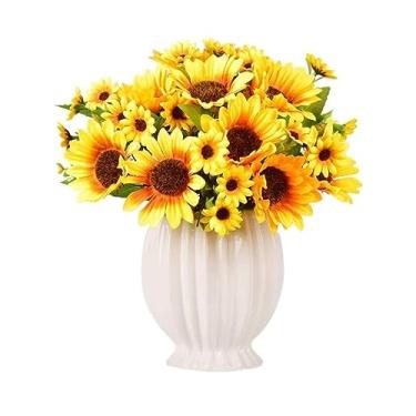 Imagem de LMJYU Flores artificiais flores falsas flores artificiais toque real lírio girassol buquê artificial adequado para festa de casamento, casa, escritório, decoração de casa