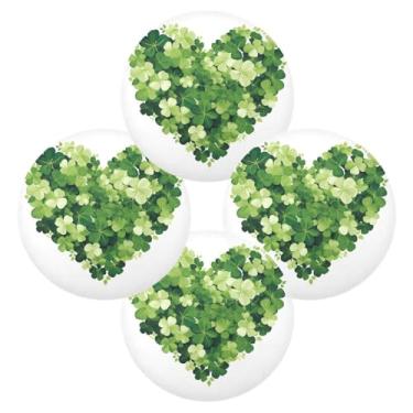 Imagem de Wassud Jogo americano conjunto de 4 tapetes redondos de coração verde para cozinha e jantar tapetes laváveis resistentes ao calor decoração de mesa 39 cm