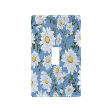 Imagem de Wassud Placa de cobertura de interruptor de luz, capas de tomada decorativas, placa de parede para tomadas elétricas, padrão de margarida branca, interruptor único 11 x 6 cm
