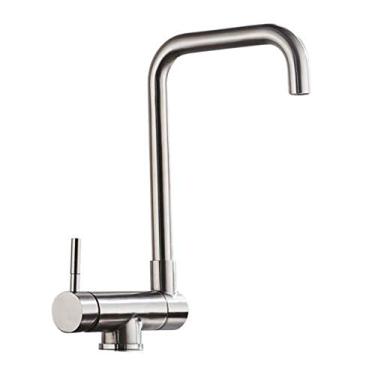 Imagem de YYBOES Torneiras de cozinha Torneira de pia de cozinha Aço inoxidável 304 Torneira de janela interna dobrável giratória Lavatório Torneira de mistura de água quente e fria