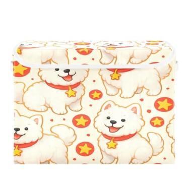 Imagem de STAYTOP Caixas de armazenamento de decorações de Halloween com tampas e alça de transporte, lindos desenhos animados de cães brancos, caixas de armazenamento dobráveis para casa, quarto, armário