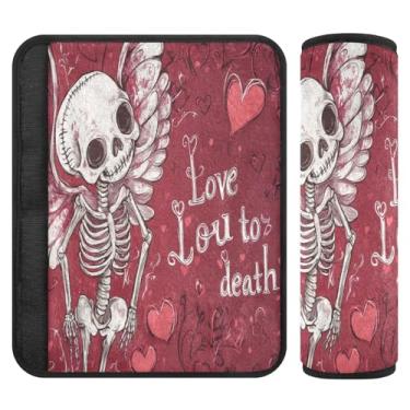 Imagem de Burbuja Capa para cinto de segurança de carro com esqueleto Cupido dos Namorados Protetor de cinto de segurança de carro macio confortável para alça de ombro de assento de carro, 1 par médio