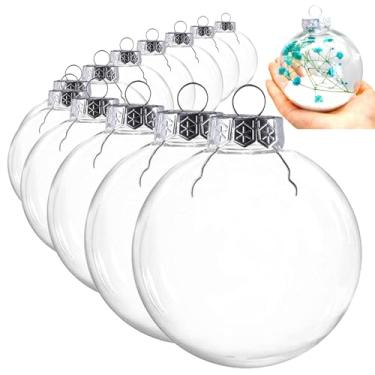 Imagem de WANTELFOR Bolas de enfeite de plástico transparente, bolas de enfeites de Natal preenchíveis faça você mesmo, bola de enfeite de plástico transparente - 12 peças (prata/8 cm)