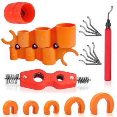 Imagem de Kit de ferramentas de rebarbação de tubo e medidor de profundidade de 1/10.2 cm a 2.5 cm com 10 lâminas, conjunto de ferramentas de chanfro, ferramentas profissionais de encanamento para tubos de PVC