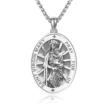 Imagem de DOTBJ Colar com medalha de santo padroeiro de prata esterlina 925, pingente de proteção católica, amuleto, joia religiosa para homens e mulheres, Medium, Prata esterlina, Sem Pedra Preciosa