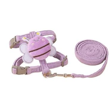 Imagem de Coleira Peitoral para Gato e Cachorro Pequeno com Guia 1,5m – Peitoral Estilo Colete Abelha, Ajustável, Respirável e Refletivo para Passeio Seguro(abelha ROXO P（1.5-2.5kg）)