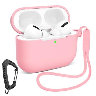 Imagem de MILPROX Capa compatível com AirPods P3 - Capa protetora de silicone macio com mosquetão/cordão para mulheres e meninas, LED frontal visível, design feminino suave para capa à prova de choque - rosa