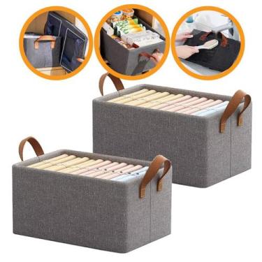 Imagem de Kit de 2 Cestos Organizadores Dobráveis 25L Caixa Multiuso com Alça em