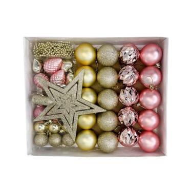 Imagem de Kit Enfeites de Natal com Bolas e Estrela, Dourado e Rosa, Decoração Completa para Árvore de Natal