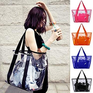 Imagem de ZJchao Meninas Meninas Carta Transparente PVC Bolsas de Ombro de PVC Bolsas de Luxo para Viagens de Praia de Compras (Azul)