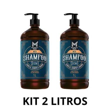 Imagem de Kit 2 frascos shampoo masculino importado 3 em 1 members mark 1l limpe