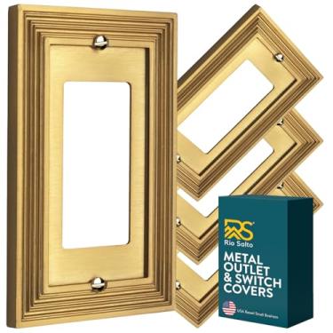 Imagem de Rio Salto Estate Collection Capa de interruptor de luz de latão escovado – Placa de parede decorativa de 12,7 cm x 8 cm de tamanho médio para interruptores dourados, capas de tomada de metal, pacote