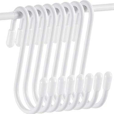 Imagem de 10 ganchos em S resistentes, cabides de metal em forma de S de 6 cm com revestimento antiderrapante - ganchos de pendurar multiuso para cozinha, armário, banheiro, decoração de Natal (branco)