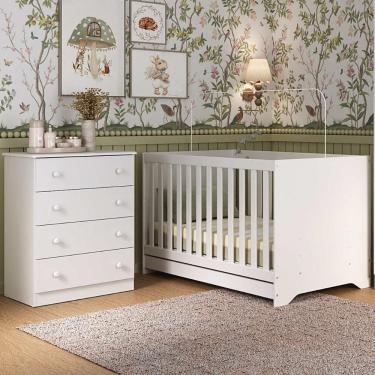 Imagem de Berço Americano 3 Em 1 Com Cômoda 4 Gavetas Encanto Multimóveis MP4687 Branco
