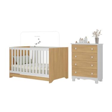 Imagem de Berço Americano 3 Em 1 Com Cômoda 4 Gavetas Dengo Multimóveis MP4690 Branco-madeirado