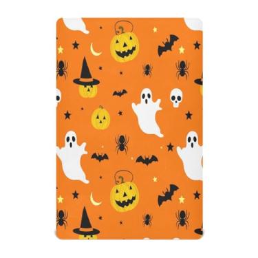 Imagem de JUZIHAI Lençol de berço de Halloween Ghosts para meninos e meninas, macio e elástico respirável para berço padrão e cama infantil, 132 x 71 cm
