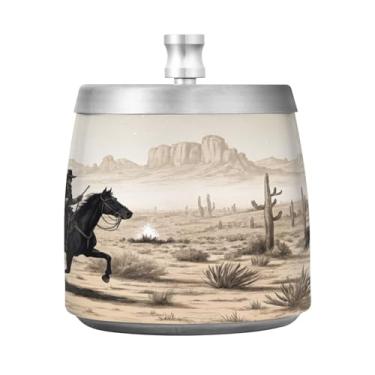 Imagem de JUZIHAI Cinzeiro caubói ocidental com tampa, cinzeiro de aço inoxidável inodoro à prova de vento cinzeiro sem fumaça para escritório em casa, pátio, varanda, cigarro