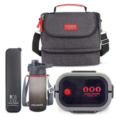 Imagem de Kit Bolsa Térmica, Marmita, Garrafa 550ml, Porta Talheres Vibe Preto