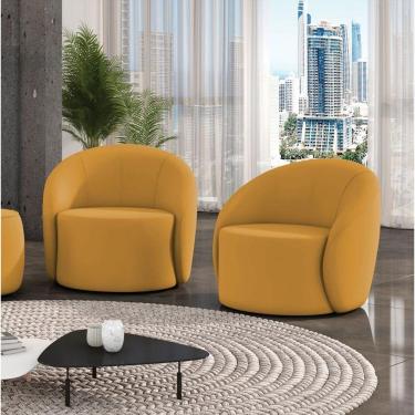 Imagem de Poltrona Decorativa Orgânica Kit 2 Lua Veludo Mostarda D03 - D'rossi