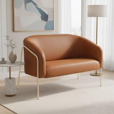 Imagem de Sofá 2 Lugares Namoradeira Stella Base Industrial Alta Dourada Sintético Pu Whisky D03 - D'rossi