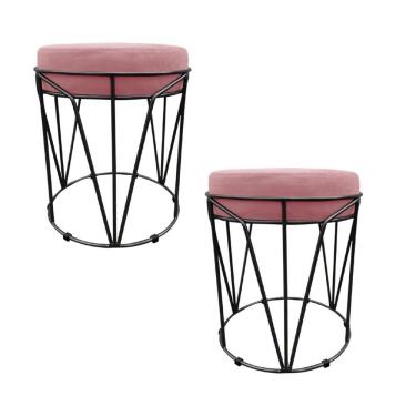 Imagem de Kit 02 Puff Babu Suede Base Preto Rose