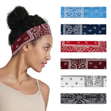 Imagem de QIUTIMIY Bandanas femininas antiderrapantes – Pacote com 6 faixas de cabelo macias e elásticas para cabelo feminino – faixas esportivas modernas para ioga, treino, corrida, academia, uso diário
