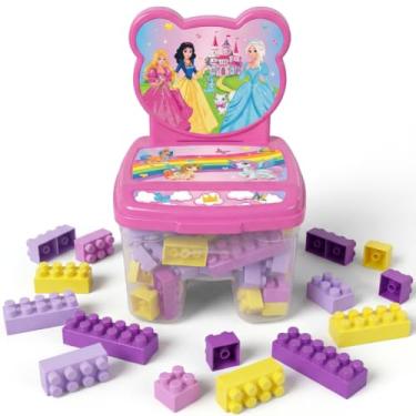 Imagem de Cadeira Infantil Blocos De Montar Educativo 48 Peças Grande Personagens Heróis (Princesas)