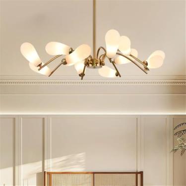 Imagem de OUFULA Lustre Moderno LED Moda Arte Sala de Estar Restaurante Quarto Villa Hotel Balcão Escadas Café Bar Lâmpada Pendente (A Branco C 12 luzes)