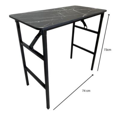 Imagem de Mesa dobravel escritorio tampo tipo marmore preto 80*40*75cm - Uzy