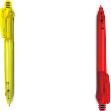 Imagem de Caneta Esferográfica Retrátil com Grip Antiderrapante, Escrita Azul, Plástico Translúcido, 10 Unidades, Design Executivo, Corpo Cilíndrico, para Escritório (Amarelo e Vermelho)