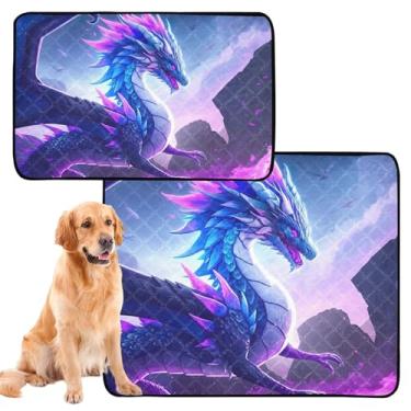 Imagem de Tapete colorido azul dragão roxo para animais de estimação, reutilizável, lavável, para cães, tapete impermeável para gaiola de cachorro, almofadas absorventes fofas para penico, médio + grande