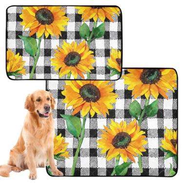Imagem de TSENQUE Almofadas de xixi para cães, lavável, impermeável, tapete de cercadinho para cães, girassóis, preto, branco, quadriculado, para animais de estimação, reutilizável, absorvente, pequeno, pacote