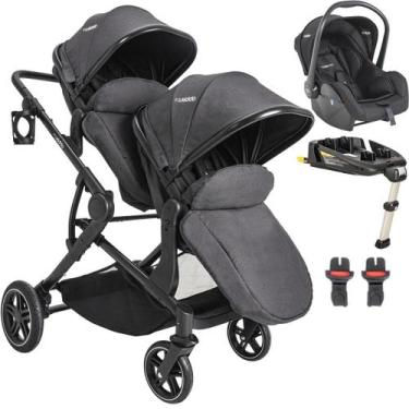 Imagem de Carrinho de Gemeos Bebe Conforto Base ISOFIX Kiddo Pair Grafite