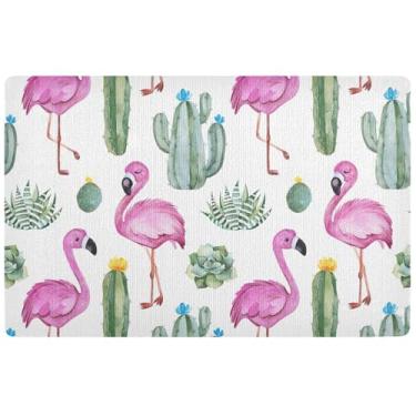 Imagem de Tapete personalizado de cacto flamingo tropical fofo tapete de boas-vindas de outono decoração de entrada tapetes de porta ao ar livre para entrada externa 81 cm x 50 cm