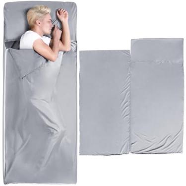 Imagem de Forro de saco de dormir com zíper bidirecional, saco de dormir para adultos, lençol de viagem simples leve para hotel/acampamento, cinza