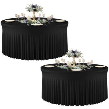 Imagem de Torrowsrort Pacote com 2 toalhas de mesa redondas azuis bebê, 152 cm, elastano com saia, toalha de mesa lavável, toalha de mesa redonda sem vincos para festa de casamento, aniversário, evento ao ar