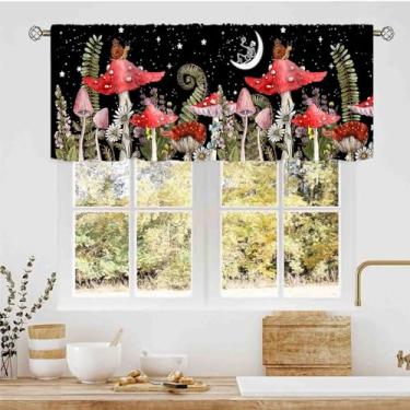 Imagem de Valência de cogumelo, gótico selvagem floral botânico cottage plantas naturais ervas pretas pequenas cortinas de saia de janela sobre a pia para cozinha, café, sala de estar, quarto, armário, banheiro