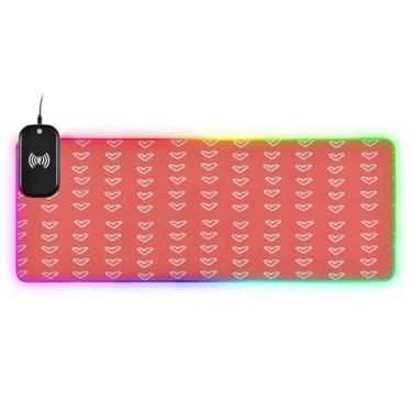 Imagem de CEBUGI Mouse pad de carregamento sem fio padrão de corações 15 W mouse pad rápido para jogos com 14 iluminação LED RGB para jogos, PC, laptop, mesa 90,9 x 39,9 cm