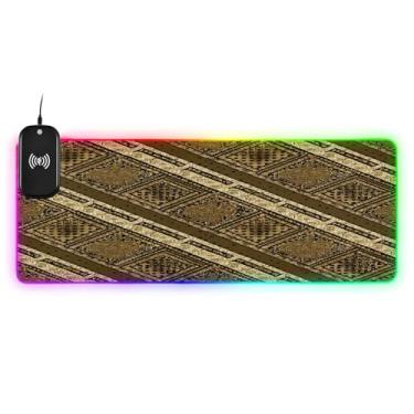 Imagem de CEBUGI Mouse pad de carregamento sem fio padrão retrô 15 W rápido para jogos com 14 iluminação LED RGB para jogos, PC, laptop, mesa 80 x 30 cm