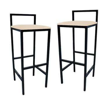 Imagem de Kit 2 Banqueta Alta Com Encosto Quadrada Estilo Industrial Cozinha Balcão Bar(Bege)