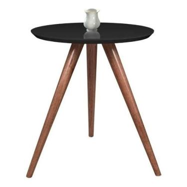 Imagem de Mesa De canto lateral Redonda Tripé Tampo Vidro Laqueado Cor: Preto