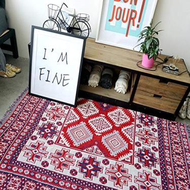 Imagem de GLOGLOW Cobertor de Decoração Diária Com Borlas, 51,1 X 70,9 Polegadas, Tecido para Cama, sofá e Uso Externo Algodão Dupla Face Nan (quadrado vermelho)