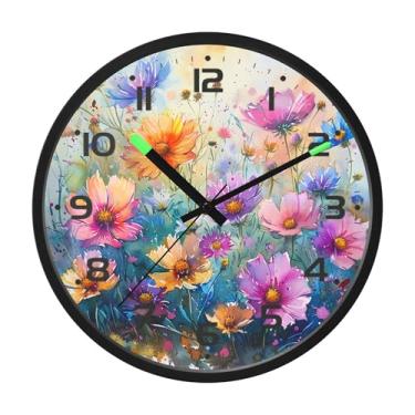 Imagem de SEHANY Herb Wildflower Relógio de parede silencioso sem tique-taque relógio redondo operado por bateria 30 cm controle de som luz noturna relógios de parede para sala de estar, cozinha, quarto