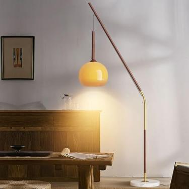 Imagem de Luminária de chão com cúpula de vidro laranja, estilo nórdico criativo, para leitura em cantos, vertical, decorativa e elegante, ideal para sala de estar e quarto, com interruptor de pé e ba