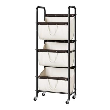 Imagem de GRANNY SAYS Organizador de roupa com 3 laços, cesto de roupa suja com rodas, organização e armazenamento de lavanderia, carrinho de lavanderia com 3 seções para dormitório, banheiro, quarto, armário