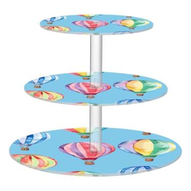 Imagem de Suporte de cupcake para festa de chá de 3 níveis, torre de cupcake, suporte de acrílico para servir donuts, suporte para sobremesa, aniversário, casamento, arco-íris, balões de ar quente