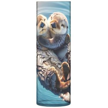 Imagem de Vasos de flores de cilindro de lontra marinha de animais fofos para buquê vasos grandes de outono de plástico personalizado decoração de banheiro estética, 30 cm x 9,9 cm